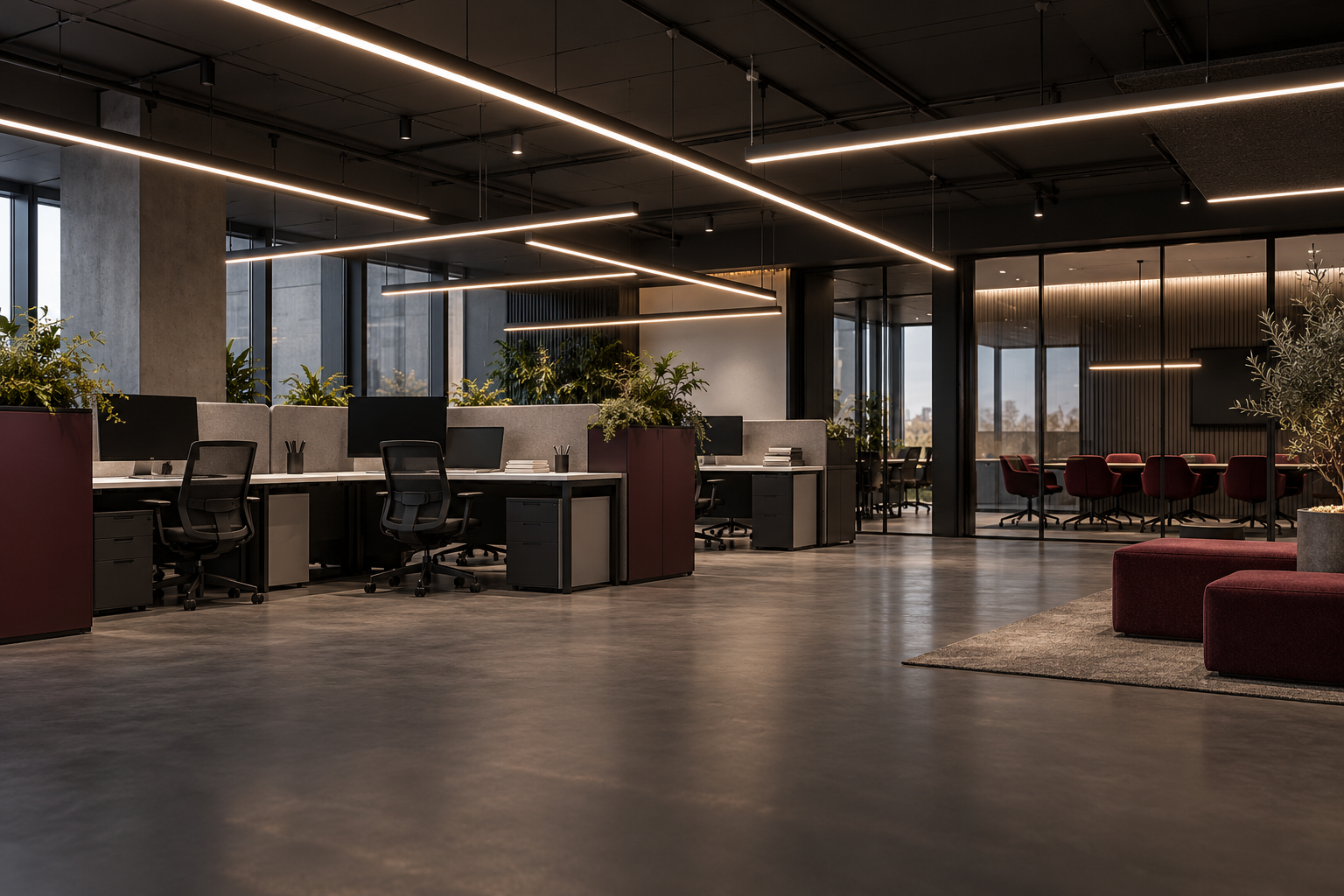 Lineare LED-Beleuchtung in einem modernen Büro