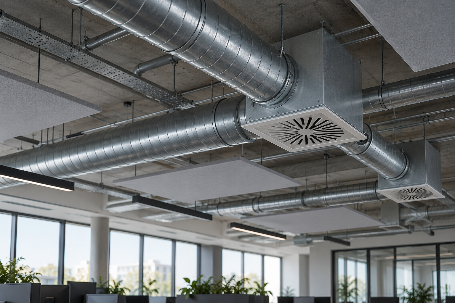 Lüftungskanäle und Luftauslässe im Büro